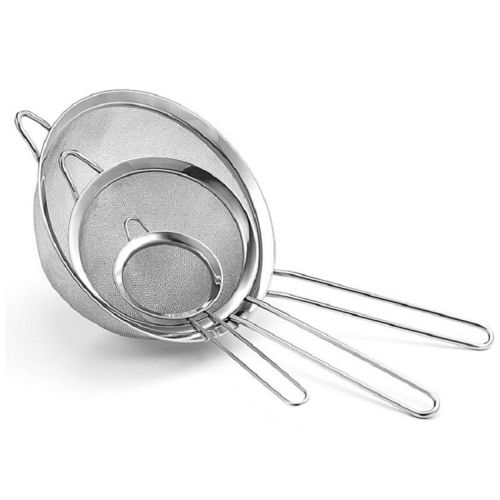 Set of 3 Stainless Steel Fine Mesh Strainers Multi-Purpose Food Strainer and Colander Sieve for Baking and Cooking Preparation Set of 3 Stainless Steel Fine Mesh Strainers Multi-Purpose Food Strainer and Colander Sieve for Baking and Cooking Preparation